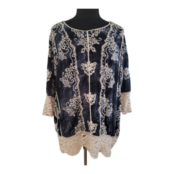 Est 1946 Tops - EST 1946 Boho Navy Embroidered Midi Sleeve Tunic Cottagecore - Size 18/20W